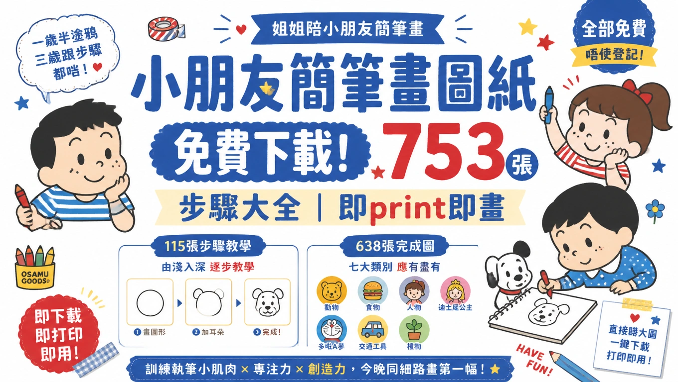 小朋友簡筆畫圖紙免費下載，即 print 即畫