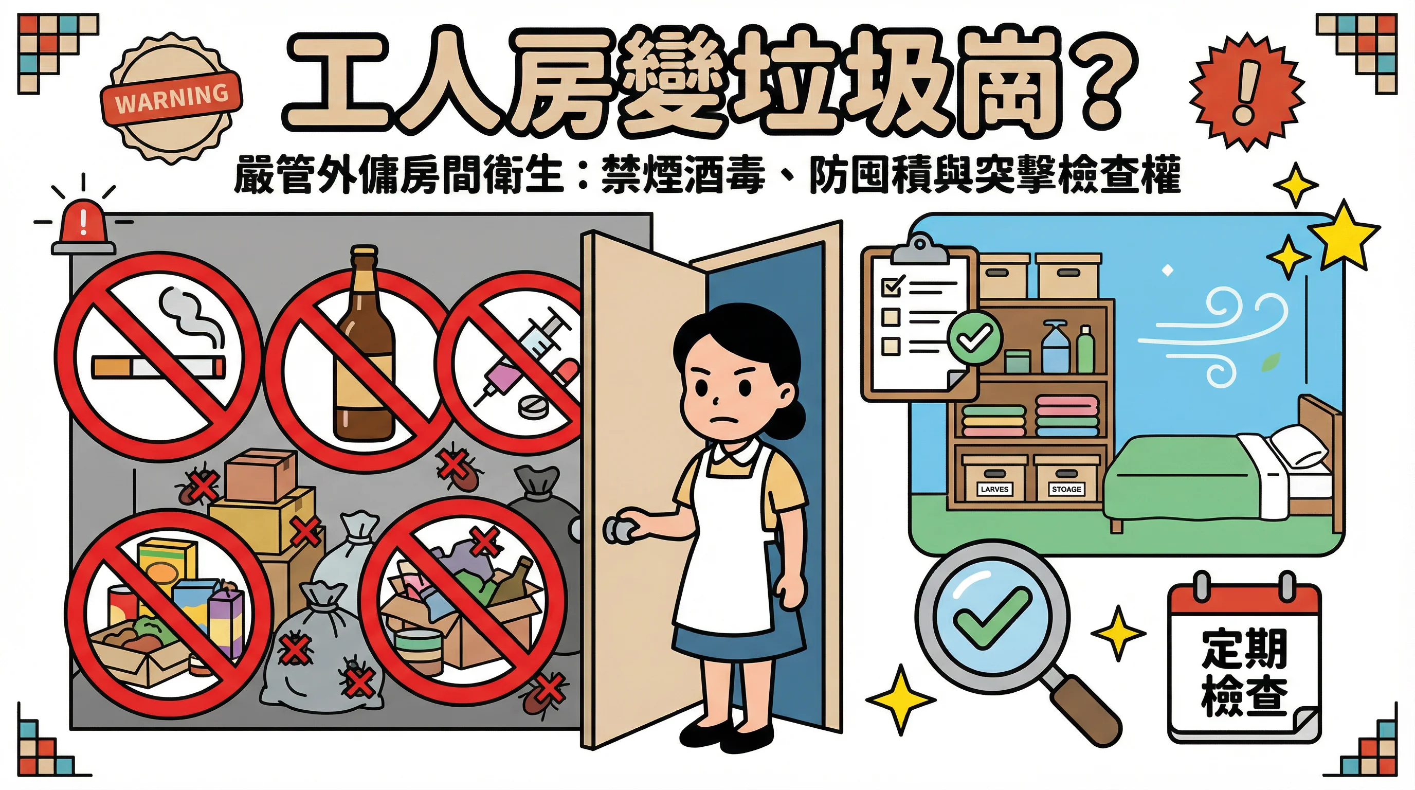 工人房變垃圾崗？嚴管外傭房間衛生：禁煙酒毒、防囤積與突擊檢查權
