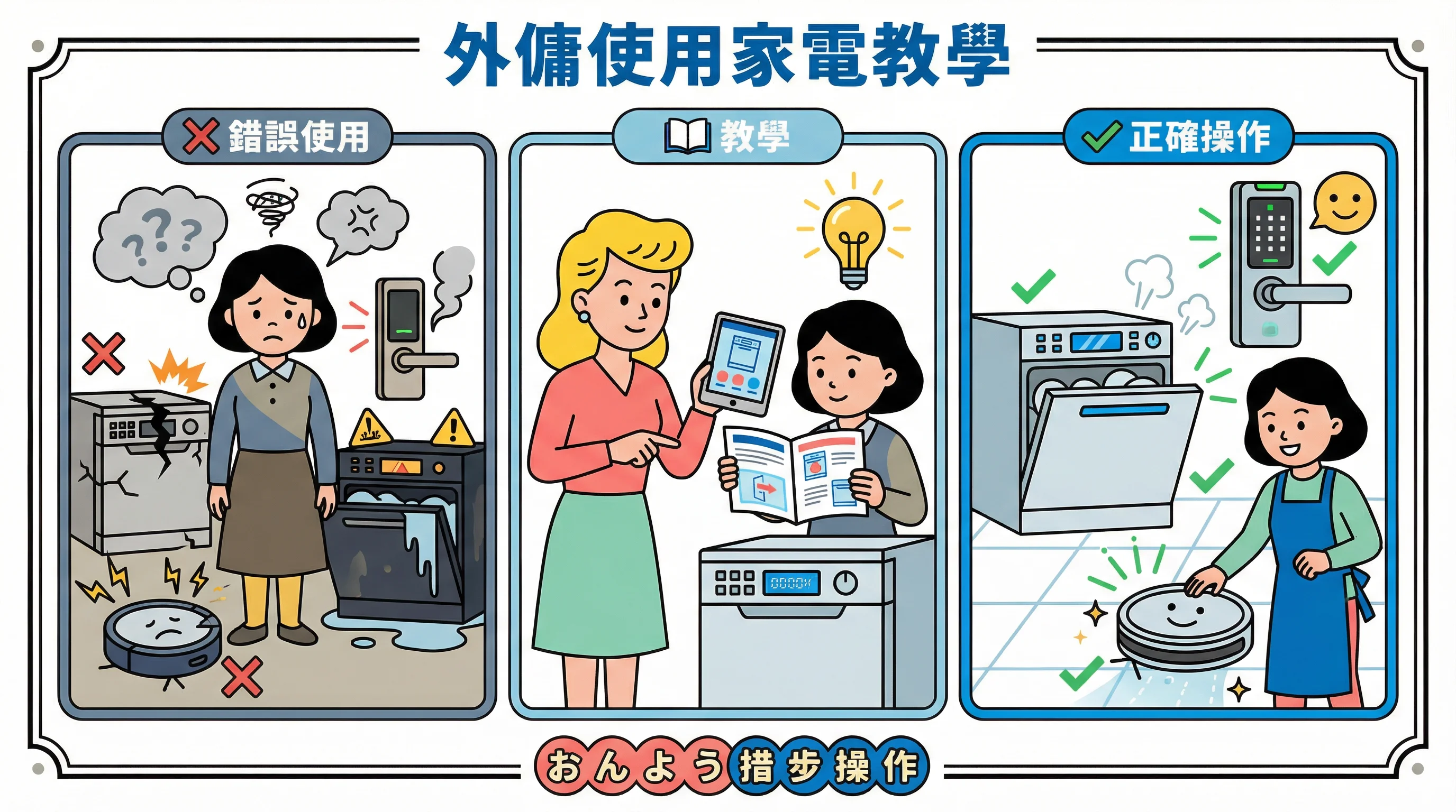 智能家居教學:教外傭使用家電 (掃地機器人/洗碗機/電子鎖)