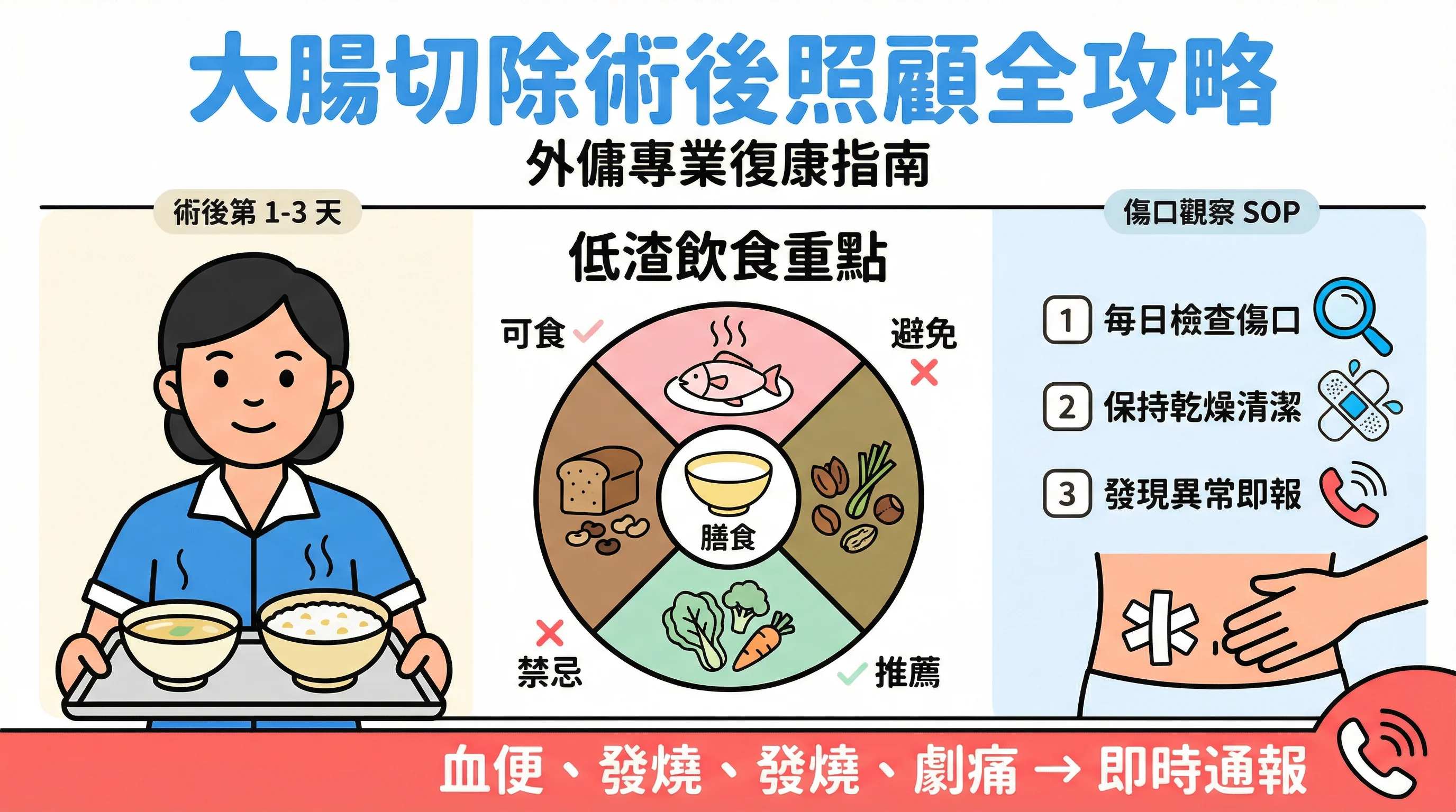 大腸切除術後照顧全攻略：外傭必學低渣飲食餐單與 3 大傷口護理要點