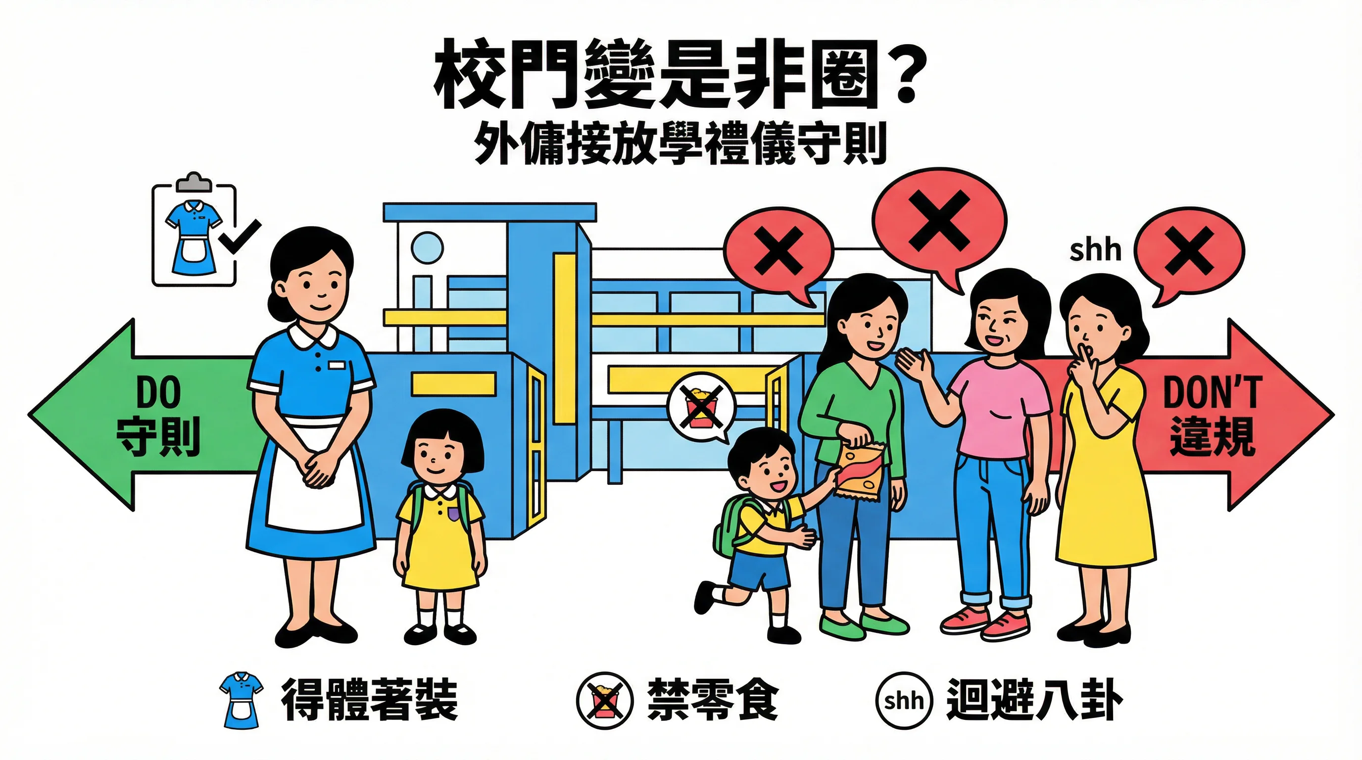 校門變是非圈？規範外傭接放學禮儀：衣著標準、禁零食與迴避八卦