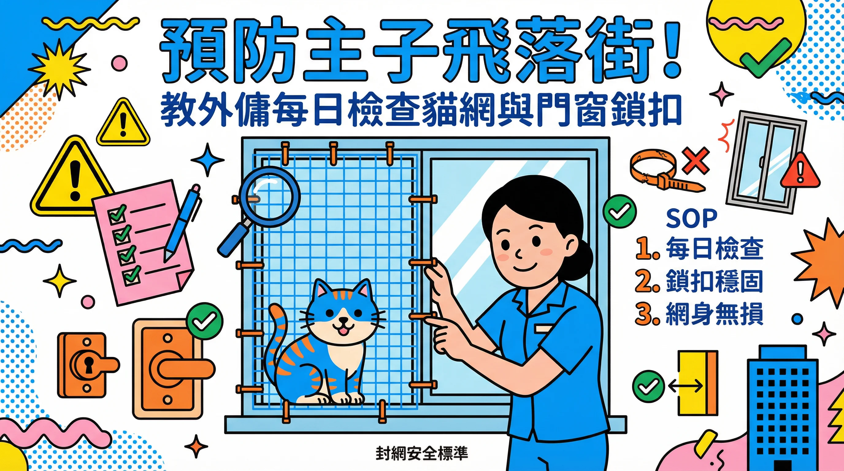 預防主子飛落街!教外傭每日檢查貓網與門窗鎖扣:封網安全標準